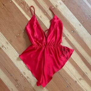 Victorias Secret Sexy Red Satin Flutter Romper Small